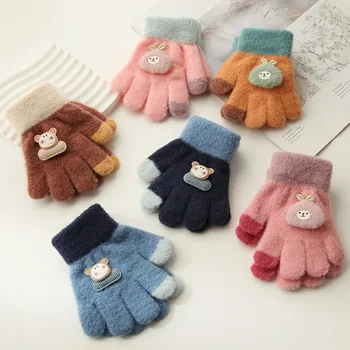 Детские перчатки 1-3-4 лет для младенцев мужского и женского пола с пятью пальцами, зимние теплые мультяшные милые малыши