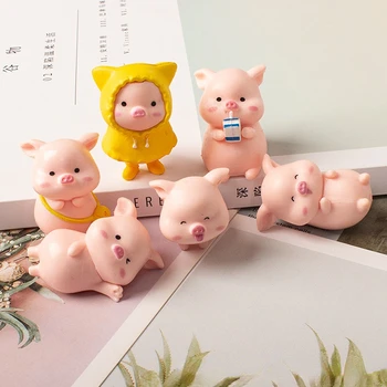 Милая мультяшная розовая фигурка свиньи миниатюры Орнамент Статуэтка свиньи из смолы Коллекция игрушек Сказочный сад Мини миниатюры